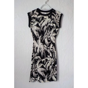 Diane Von Furstenberg Black Dress 100% Silk Jersey White Jungle Size 2 US Rocco